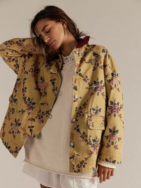 Free People // We The Free Floral Denim Barn Jacket